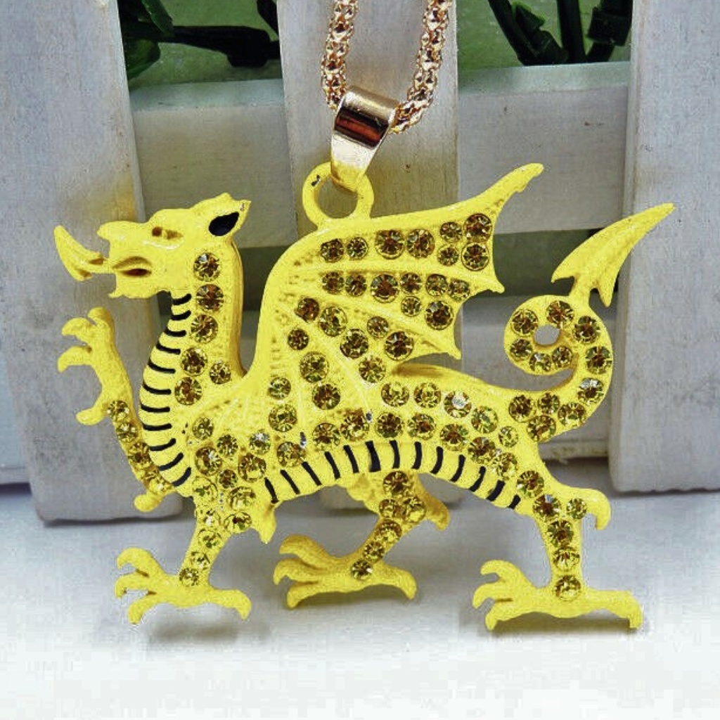 Yellow Welsh Dragon Pendant Nwt